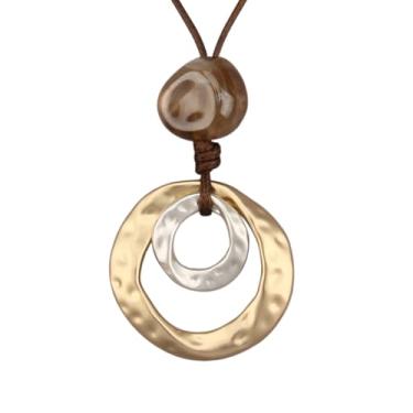 Imagem de JAOYU Colar Boho feminino com pingente grande, gargantilha longa, de couro, dourado, vintage, joias modernas, Couro sintético, Sem Pedra Preciosa