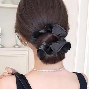 Imagem de Perucas femininas com grampos de garra, cabelo liso natural, preto, antiderrapante, ajuste seguro, peruca updo para uso diário, festas e casamentos
