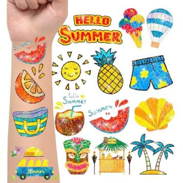 Imagem de 28 folhas de adesivos havaianos com glitter para artigos de festa, lembrancinhas de decoração de festa na praia na piscina tropical, adesivos à prova d'água para adultos