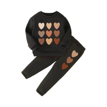 Imagem de Conjunto De Agasalho Infantil Feminino De Outono Com Estampa De Coraçõ