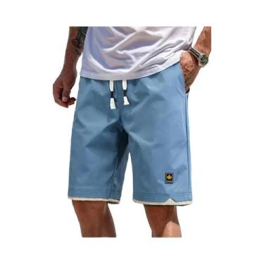 Imagem de Shorts esportivos de cintura com cordão masculino com bolso, casual, r