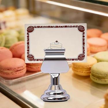 Imagem de Porta-cartões de mesa, porta-cartões de aço para fotos, placas de comida, notas de memorando, casamentos, restaurantes, aniversários (prata, 4,5 x 2,5 cm)