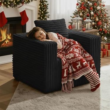 Imagem de Sonovafurn Cadeira Accent para cadeiras de sala de estar, verde-oliva, cadeira de leitura para quarto, escavada BK