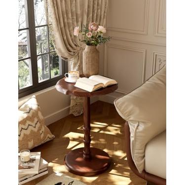 Imagem de NKGIAG Mesa lateral vintage de madeira maciça, mesa de canto com pedestal para sala de estar, mesa de cabeceira pequena para quarto, café, mesa de bebida e leitura para sofá, escritório, canto