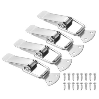 Imagem de PATIKIL 4 peças de trava de aço inoxidável acionada por mola, caixa de ferramentas de 10,7 cm, trava de fixação com parafusos de montagem para caixa de madeira de celeiro de porta de armário