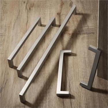 Imagem de HTNAFONI Puxadores simples quadrados escovados de liga de alumínio preto puxadores de porta de armário de cozinha puxadores de gaveta ferragens de móveis 1 peça (escovado-160 mm)