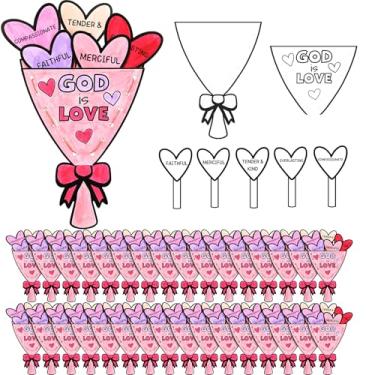 Imagem de Weekgrat 24 Sets Sunday School Crafts Kit Valentine's Day Color Your Own God Is Love Bouquet DIY Heart Card Bible Craft with Sewing Lace up for Religious Church Activity Supplies