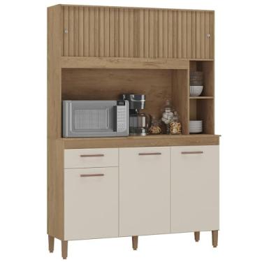 Imagem de Cozinha Compacta Ceara 5 Portas 1 Gaveta Rústico/Natura Off White - Atualle Móveis