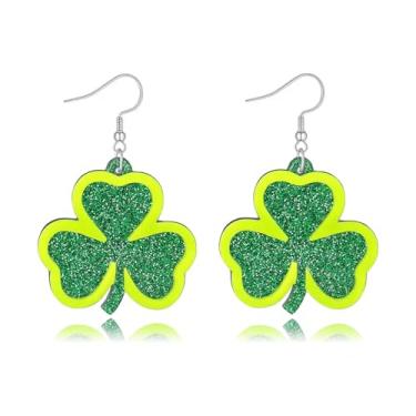 Imagem de Brincos de Dia de São Patrício, engraçados, fofos, brilhantes, trevo, trevo, berloque, brincos pendentes para o dia de São Patrício, para festas de fim de ano, joias femininas, Large, Acrílico, Sem