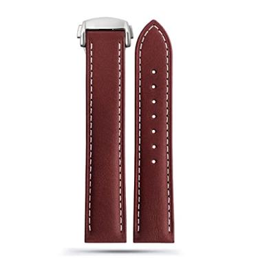 Imagem de BUDAY Pulseira de relógio marrom Omega Seamaster 300 150 Speedmaster 007 AT150 Fecho de implantação 19 mm 20 mm 21 mm Pulseira de couro italiano (B marrom escuro - prata, 20 mm)