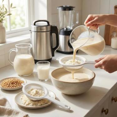 Imagem de Conjunto de coador de malha fina fina, 800, 100, 200, 300, peneira de malha fina para chá, café, nozes, suco de leite, caldo, smoothies, reutilizável, fácil de limpar, pacote com 4