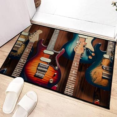 Imagem de keepcute Tapete de área de guitarra, tapetes musicais, antiderrapante, piso, rock, padrão de guitarra elétrica, tapete para sala de estar, quarto, sala de música, decoração de casa 5 cm x 7 cm