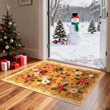 Imagem de GarveeHome Tapete de área 2x3 Boho Floral Pequeno Tapete Antiderrapante Tapete de Pelo Baixo para Entrada, Cozinha, Entrada Interna da Porta da Frente, Quarto das Crianças, Laranja