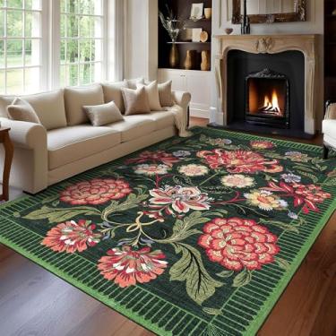 Imagem de GarveeHome Tapete floral botânico lavável 22,5 x 30,5 cm para sala de estar, macio, vintage, boêmio, chalé, grande, tapete de pilha baixa para quarto, sala de jantar, berçário