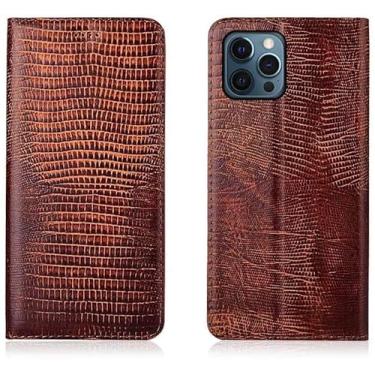 Imagem de TPUOTI Capa de telefone flip de couro com slot para cartão, capa à prova de choque de garra de atração magnética padrão lagarto para Apple iPhone 12 Pro (2020) 6,1 polegadas (cor: marrom)