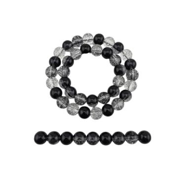 Imagem de DandS ltd Contas de vidro Crackle Lampwork para fabricação de joias, preto e transparente, pulseiras vibrantes, colares, suprimentos de miçangas e kits de artesanato para joias artesanais, 80 peças