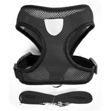 Imagem de Colete e Peitoral com Guia para Cães e Gatos – Ajustável, Refletivo e Confortável, Ideal para Passeios Seguros(Modelo 2 - Peitoral Preto,G (L))