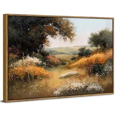 Imagem de Flores vintage emolduradas arte de parede flores silvestres decoração de parede fazenda prado imagens cênicas natureza margarida floral paisagem pintura em tela floresta cênica pôster arte para
