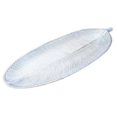 Imagem de Bandeja Decorativa de Madeira MDF em Formato de Folha – Centro de Mesa Decorativo para Sala Mesa de Jantar e Aparador (Branco)