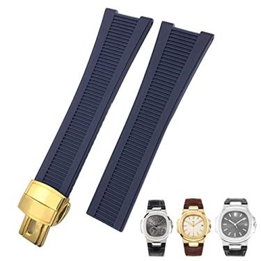 Imagem de SAAWEE Pulseira de relógio de silicone de borracha em forma de entalhe de 25 mm à prova d'água para PATEK PHILIPPE Nautilus masculina (azul dourado)