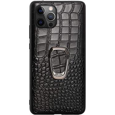 Imagem de KKFAUS Capa traseira de telefone do motorista com suporte magnético, capa de telefone à prova de choque de couro padrão crocodilo para Apple iPhone 12 Pro (2020) 6,1 polegadas (cor: preto)