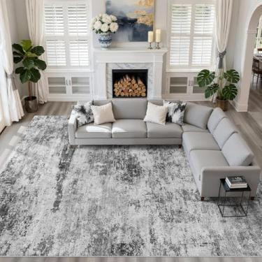 Imagem de Tapetes de área de 25,5 x 35,5 cm, sala de estar, lavável, abstrato, neutro, moderno, macio, resistente a manchas, tapete antiderrapante para quarto, berçário, sala de jogos, sala de jantar