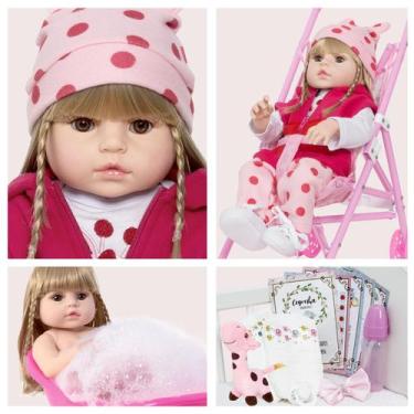 Imagem de Bebe Reborn Siliconada Girafa Carrinho Infantil Envio 24hrs - Cegonha 