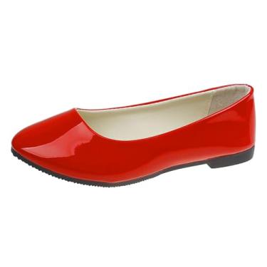Imagem de Tênis feminino de couro envernizado, bico fino, casual, primavera, para mulheres, design confortável para uso interno e externo, Vermelho, 36