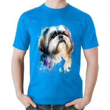 Imagem de Camiseta Algodão Cachorro Shih Tzu Watercolor - Foca na Moda, Azul, P