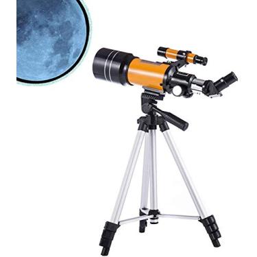 Imagem de Telescópio portátil de viagem 70 mm de abertura 300 mm telescópio astronômico refratário com tripé ajustável, bom parceiro para ver a lua e o planeta (laranja)