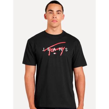 Imagem de Camiseta Tommy Jeans Masculina Regular Signature Twist Logo Tee Preta-Masculino
