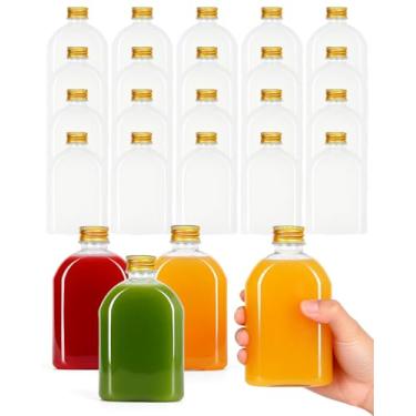 Imagem de Garrafas de suco de plástico com tampas, embalagem com 24 recipientes transparentes reutilizáveis para smoothies, sucos, bebidas, mini frascos, recipientes de bebida a granel com tampas, garrafas de