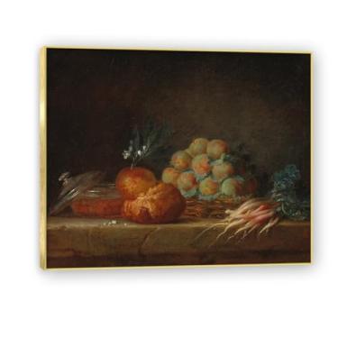 Imagem de NHLDZYH Moldura dourada. Arte de parede vintage - natureza morta com frutas - quadro de tela de estilo clássico - pintura de natureza morta com moldura decorativa. A02. 70 x 84 cm.