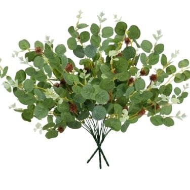 Imagem de Zythrem Hastes artificiais de eucalipto 40,6 cm dólar prata eucalipto seda ramos de eucalipto com sementes pequenas palhetas de eucalipto para vasos arranjos florais casamento banheiro cozinha