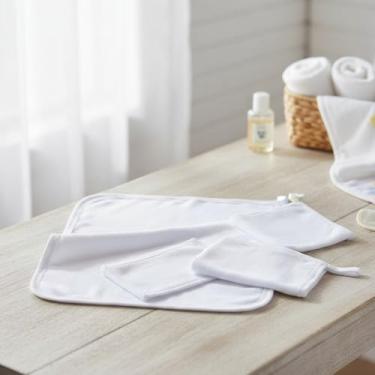 Imagem de Fralda Boca Bebê Kit 3 Unidades Malha Lisa Toque Suave Babete com Prendedor de Chupeta 30x30cm Branco