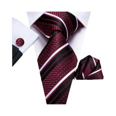 Imagem de Gravata Masculina Extra Longa 170cm Com Poás Pretos, Abotoaduras E Len