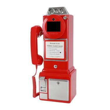 Imagem de KiBcsLic Telefone de mesa clássico com gravador de voz e vídeo para casamentos, ideal para festas de aniversário e confraternizações, Vermelho