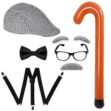 Imagem de Yolyoo Conjunto de acessórios de fantasia de velho para crianças, 100 dias de escola, fantasia para meninos anos 20, roupa de velho para cosplay de vovô, Cinza, Tamanho Único