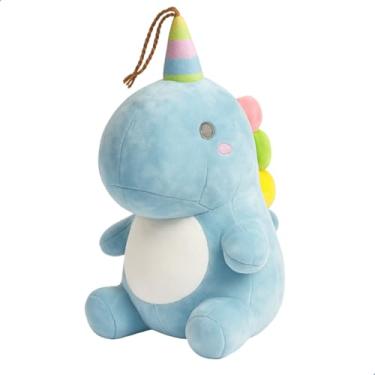 Imagem de Pelúcia Dinossauro Unicórnio 35cm Antialérgica Lavável com Zíper (AZUL)