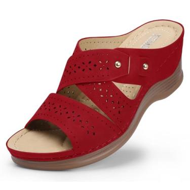 Imagem de TEMOFON Sandálias de cunha para mulheres verão: sandálias elegantes de salto baixo preto/azul marinho/branco, caminhada confortável, suporte de arco, sapatos casuais de verão, tamanho 5-11, 17