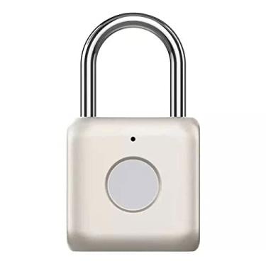 Imagem de Feiyx Cadeado de impressão digital de carregamento USB, bloqueio de sensor de impressão digital, bloqueio inteligente de impressão digital, cadeado resistente, para academia, esportes, bicicleta, escola, cerca e armazenamento (cor: dourado)