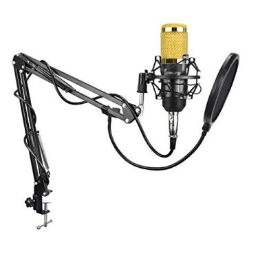 Imagem de Microfone condensador de gravação profissional 3,5-XLR sem ruído para computador placa de som ao vivo karaokê (cor: dourado)