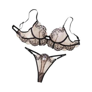 Imagem de Conjunto De Camisola De Renda Preta Para Mulheres Com Detalhes Florais