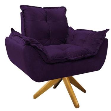 Imagem de Poltrona Opala Base Giratória de Madeira Suede Roxo - Doce Sonho Móvei