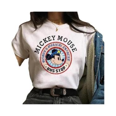 Imagem de Camiseta Feminina Kawaii Disney Mickey Minnie Mouse Com Estampa De Alg