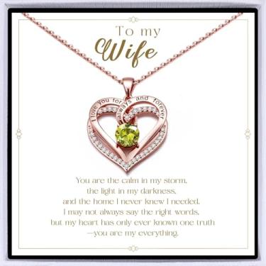 Imagem de Colar de coração banhado a ouro rosa "I Love You" para mulheres, colar de amor eterno, pingente de pedra do mês de nascimento para aniversário dela, aniversário, dia dos namorados, presente de Natal