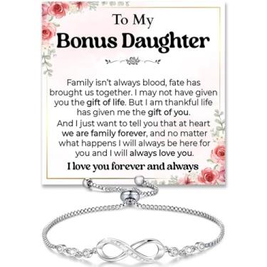 Imagem de Chiside Pulseira To My Bonus Daughter, pulseira de coração infinito Step Daughter da Step Mom, presente de joias de filha bônus com significado de cartão de mensagem e caixa, pulseiras de enteada