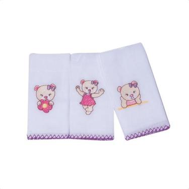 Imagem de Paninho de boca  babete  bebe  papi bordada ursa menina , LILAS