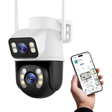 Imagem de Câmera De Segurança Sem Fio Wi-fi Externa Interna HD 3MP Lente Dupla Giratória Smart IP66 Prova D'água Visão Noturna Infravermelho Chamada de Voz Bidirecional Premium