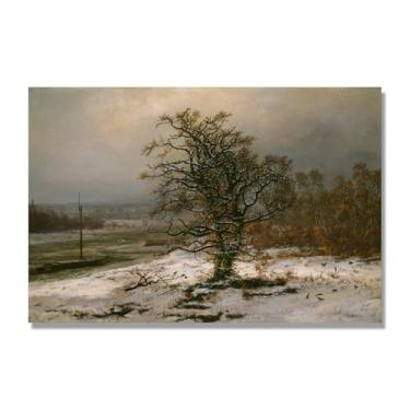 Imagem de NHLDZYH Quadro famoso para salão - réplica de J.C. Dahl - Paisagem romântica nórdica em tela - decoração de parede elegante. (Carvalho). 30 x 45 cm. Apenas tela